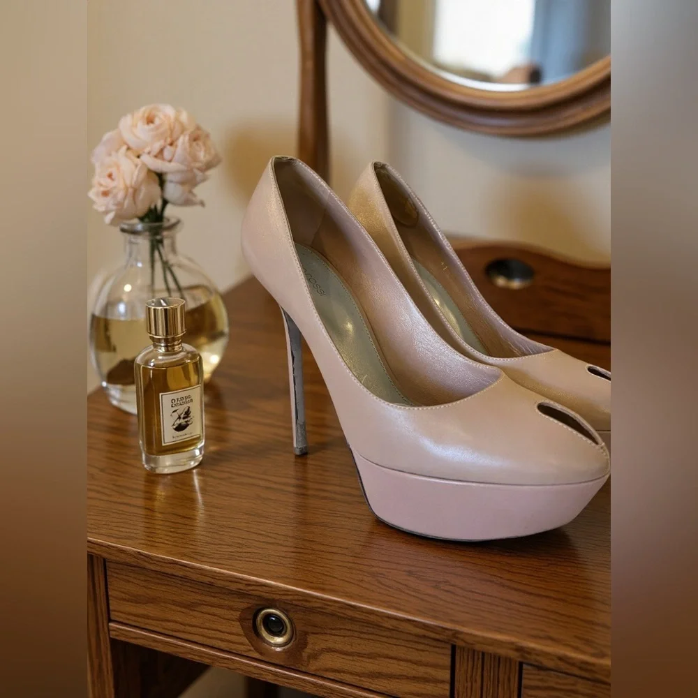 Sergio Rossi Taupe Neutral Peep Toe Platform High Heels